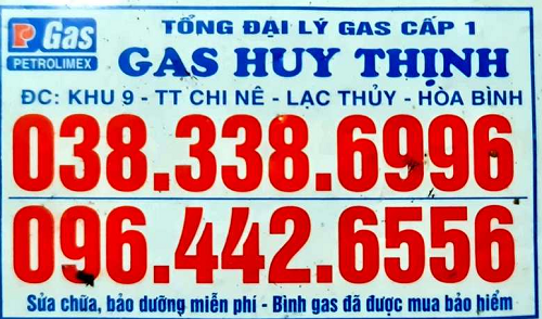 Cửa hàng gas Huy Thịnh tại Hòa Bình – 038 338 6996